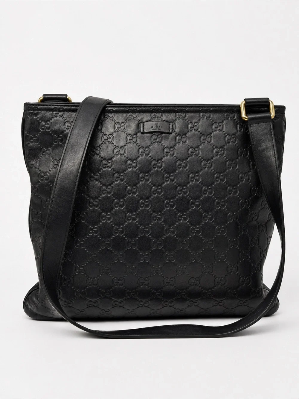Gucci Black Embossed GG Leather Shoulder Bag with Gold-Tone Hardware